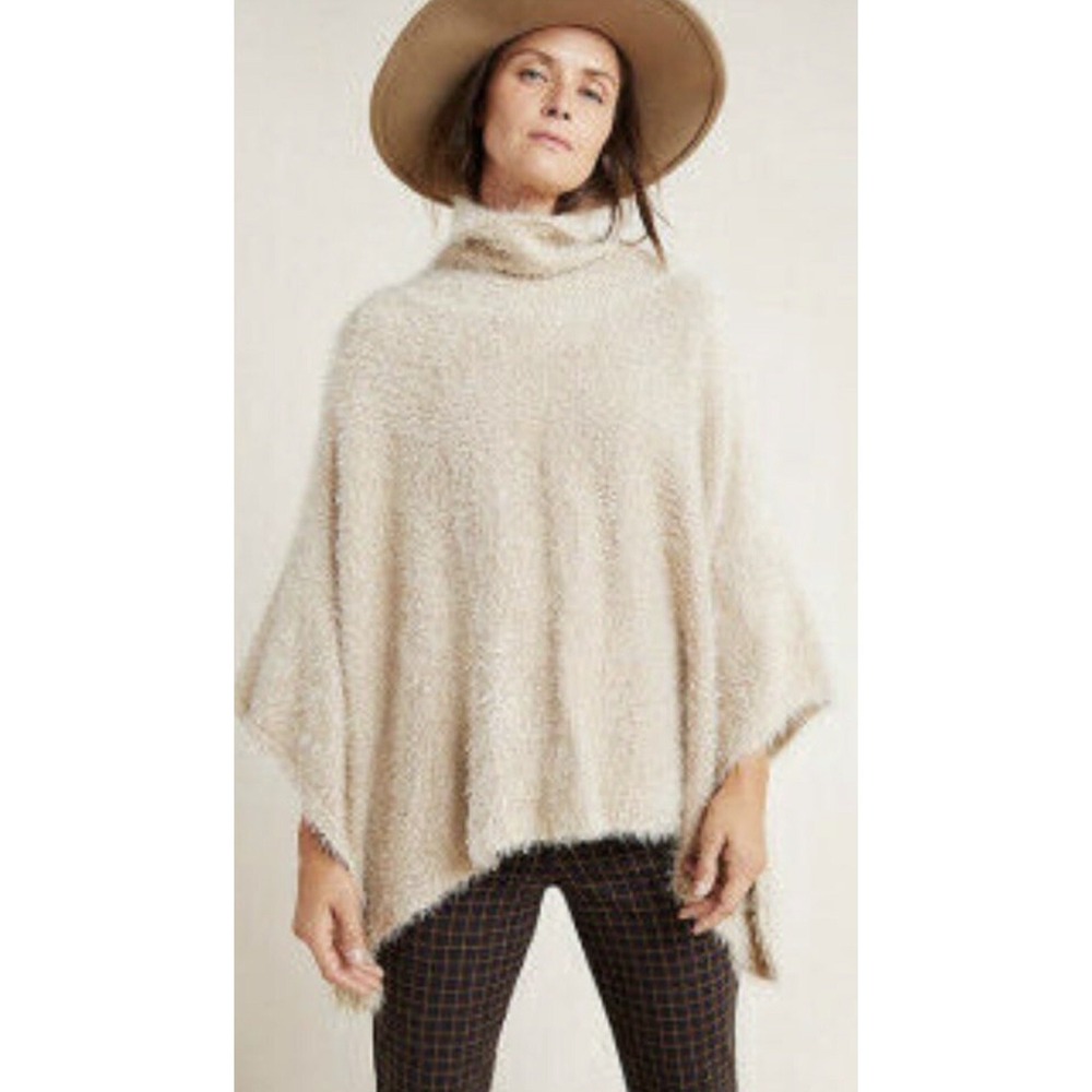NWT Akemi + Kim Lara Eyelash Golden Metallic Mock Neck Poncho OS $118